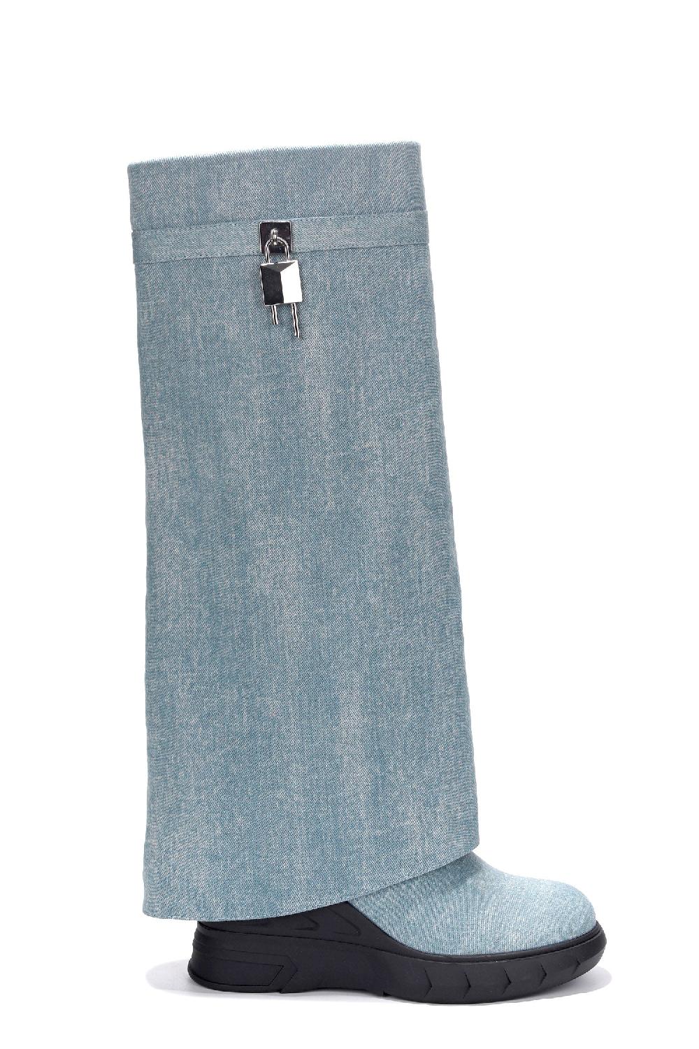 Cape Robbin Darin Round Toe Knee-High Platform Boots - Denim