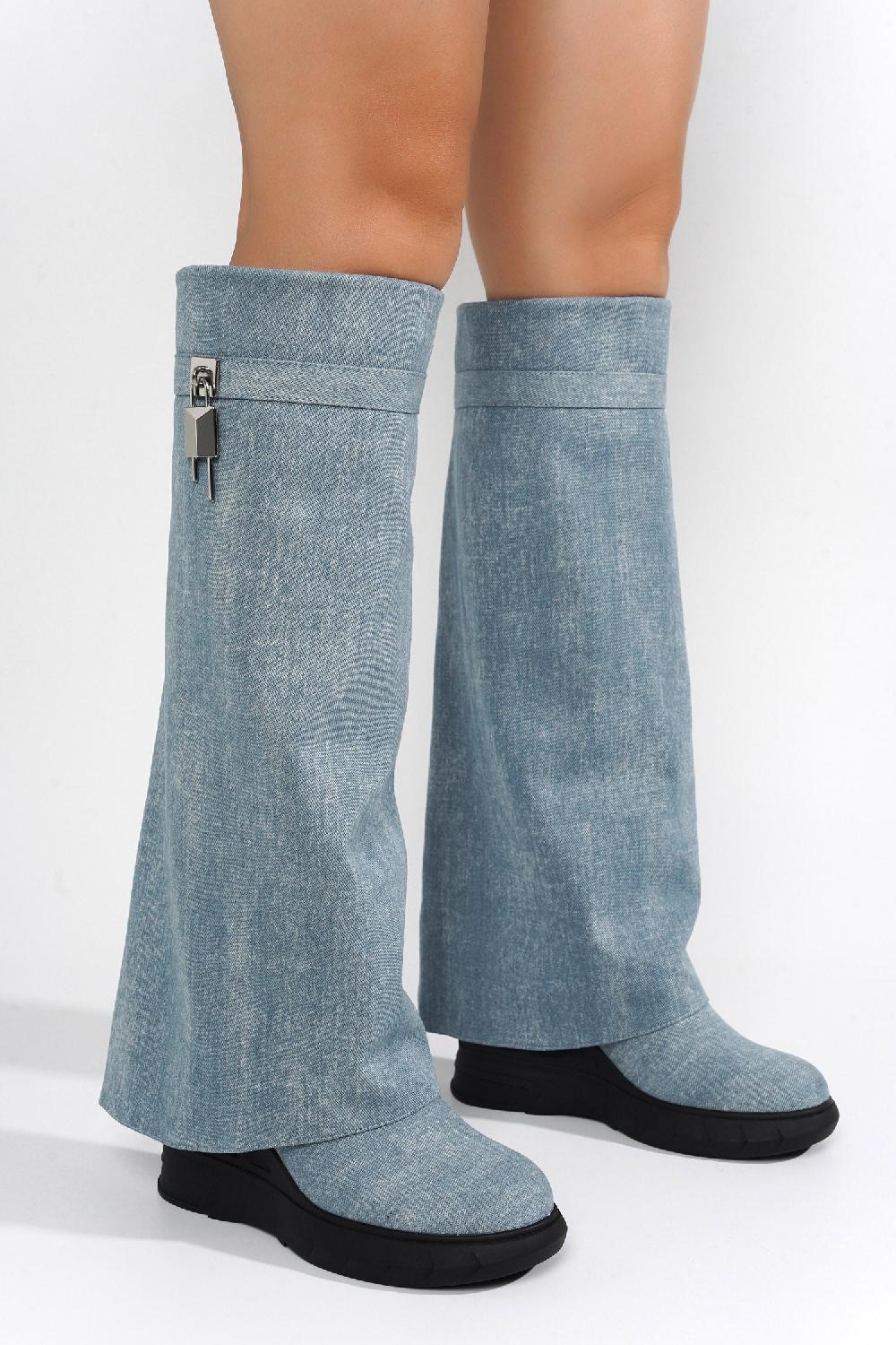 Cape Robbin Darin Round Toe Knee-High Platform Boots - Denim