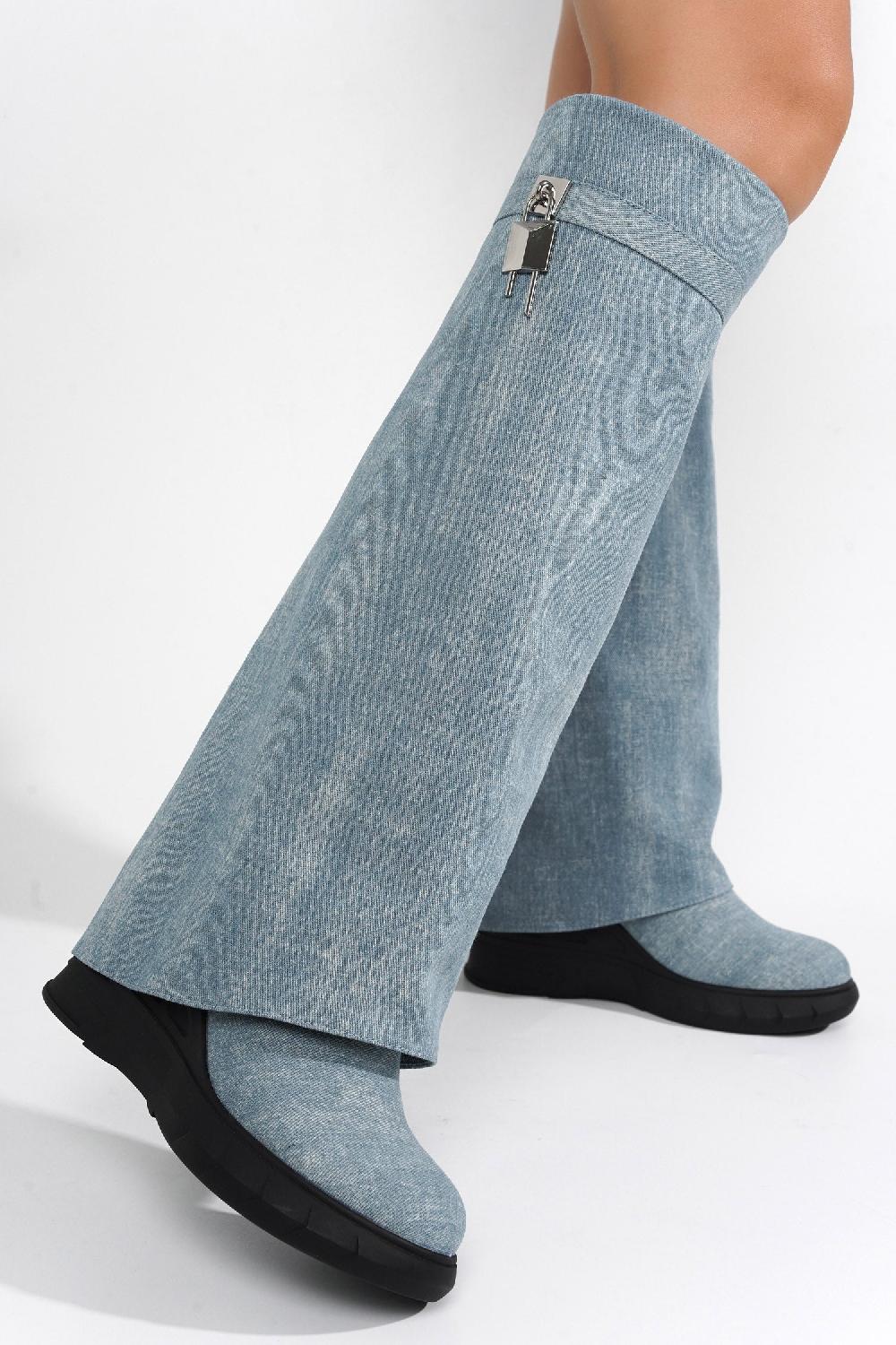 Cape Robbin Darin Round Toe Knee-High Platform Boots - Denim