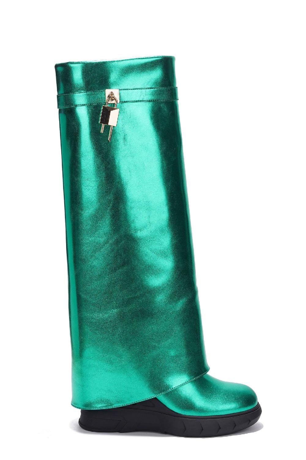 Cape Robbin Darin Round Toe Knee-High Platform Boots - Green