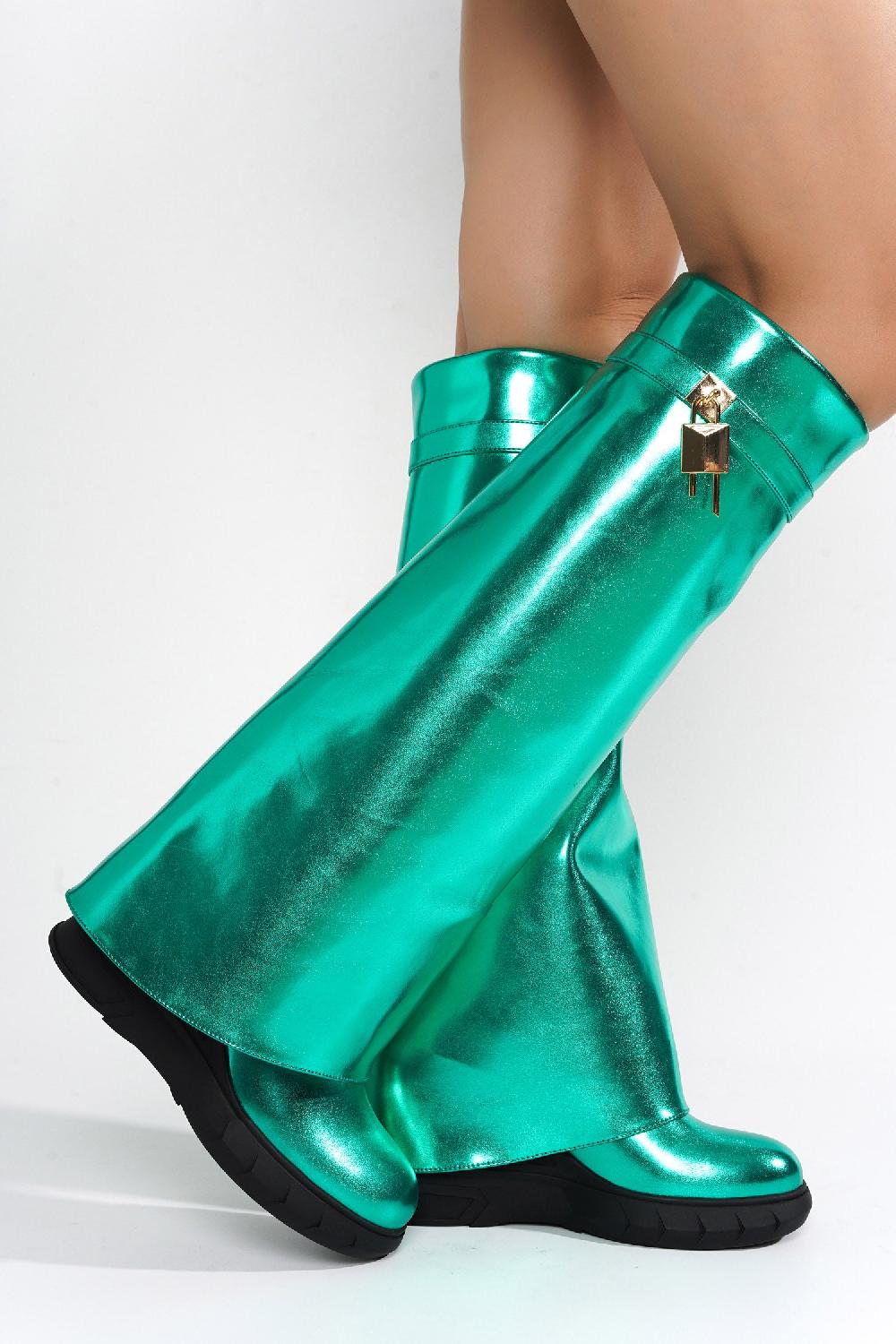 Cape Robbin Darin Round Toe Knee-High Platform Boots - Green