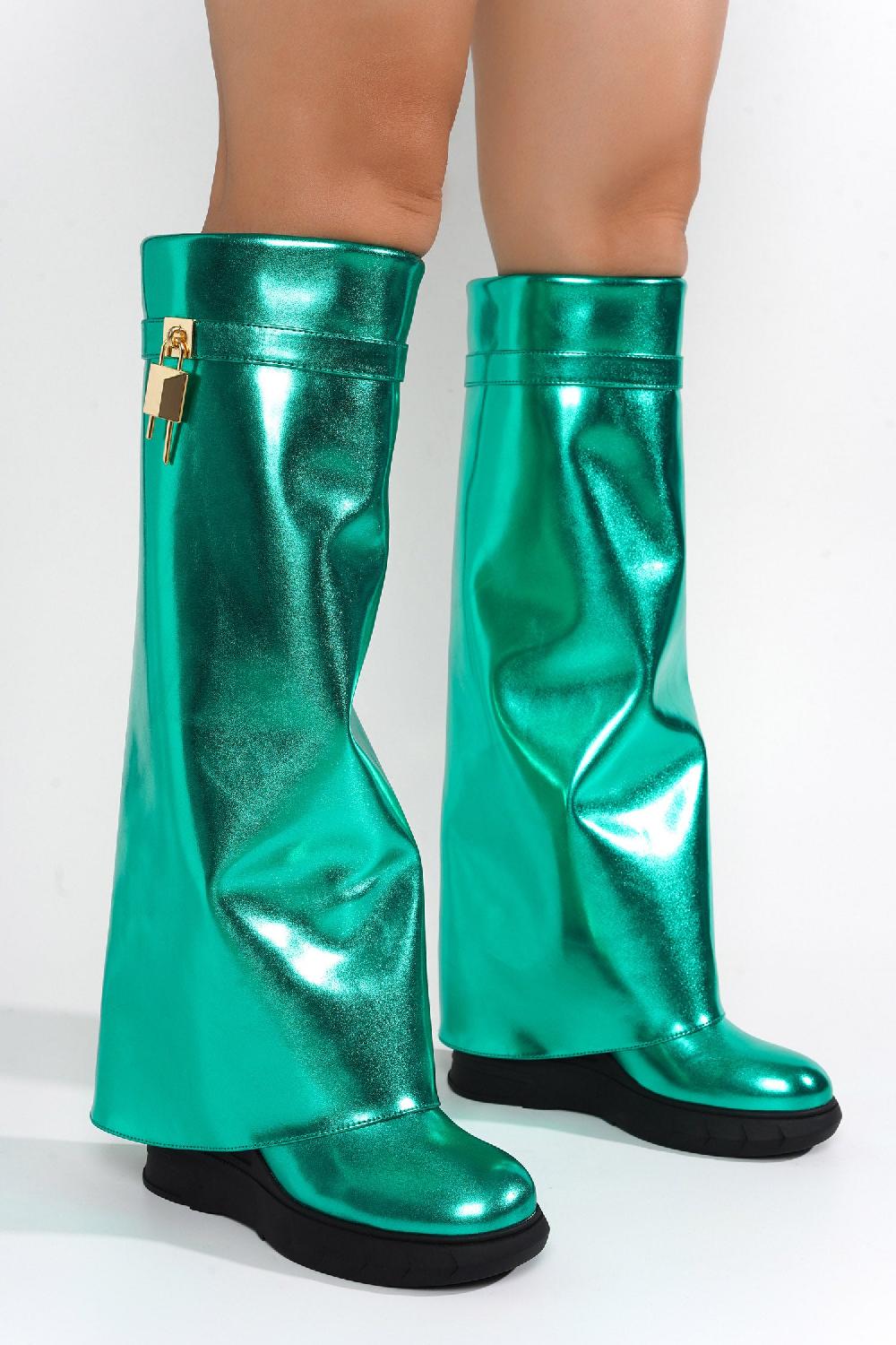 Cape Robbin Darin Round Toe Knee-High Platform Boots - Green