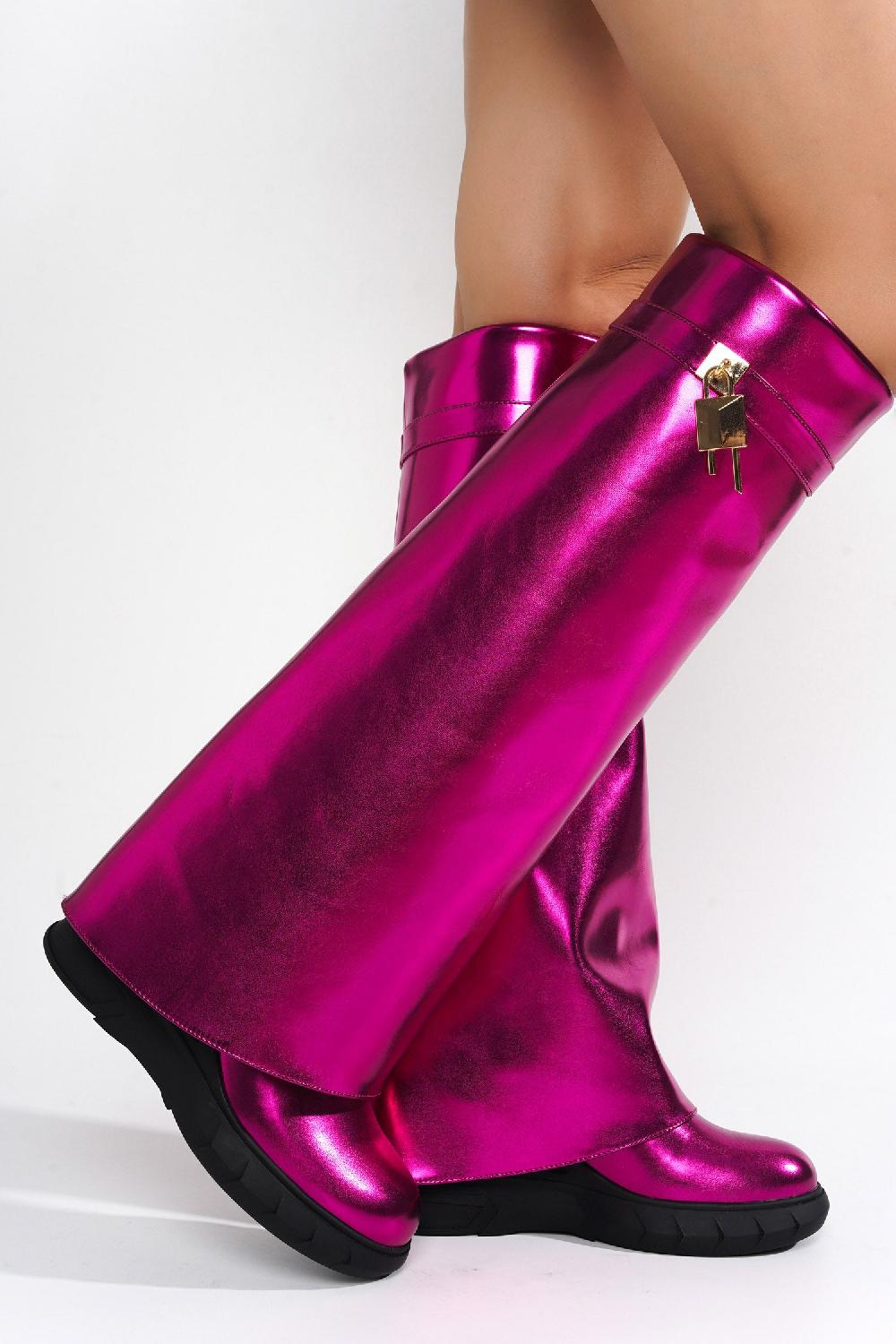 Cape Robbin Darin Round Toe Knee-High Platform Boots - Pink