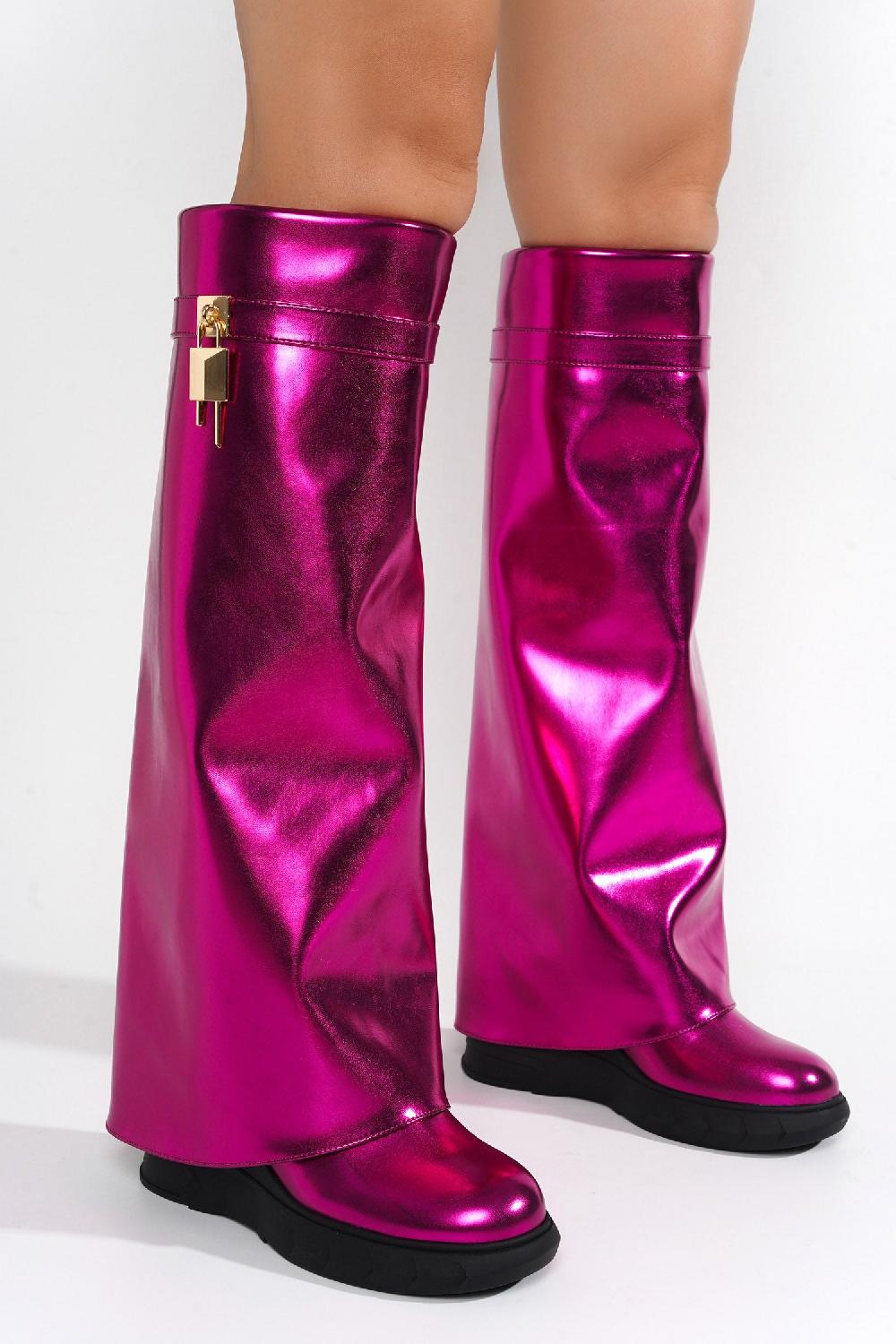 Cape Robbin Darin Round Toe Knee-High Platform Boots - Pink