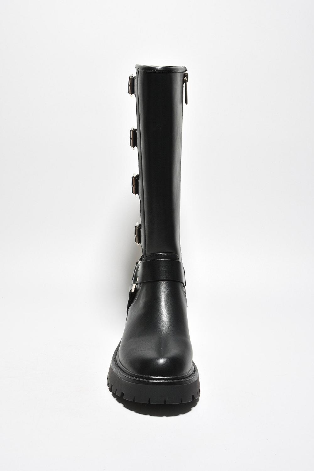 Cape Robbin Dayton Square Toe Buckle Calf Length Boots - Black