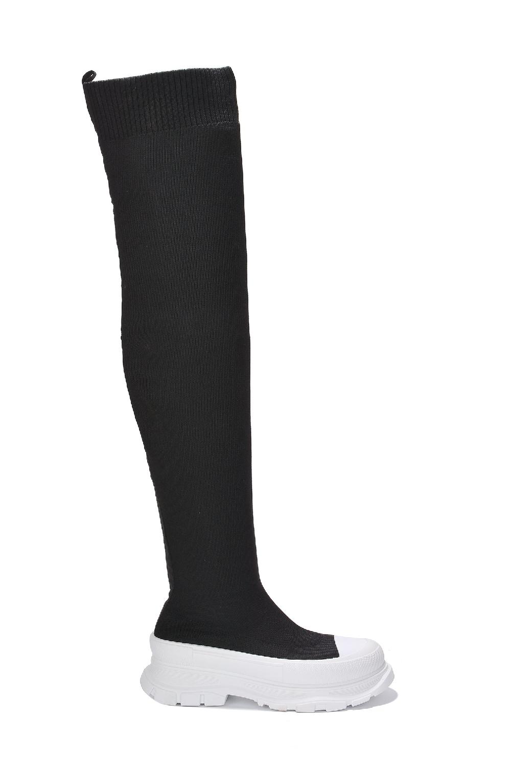 Cape Robbin Deky Round Toe Thigh High Sock Boots - Black