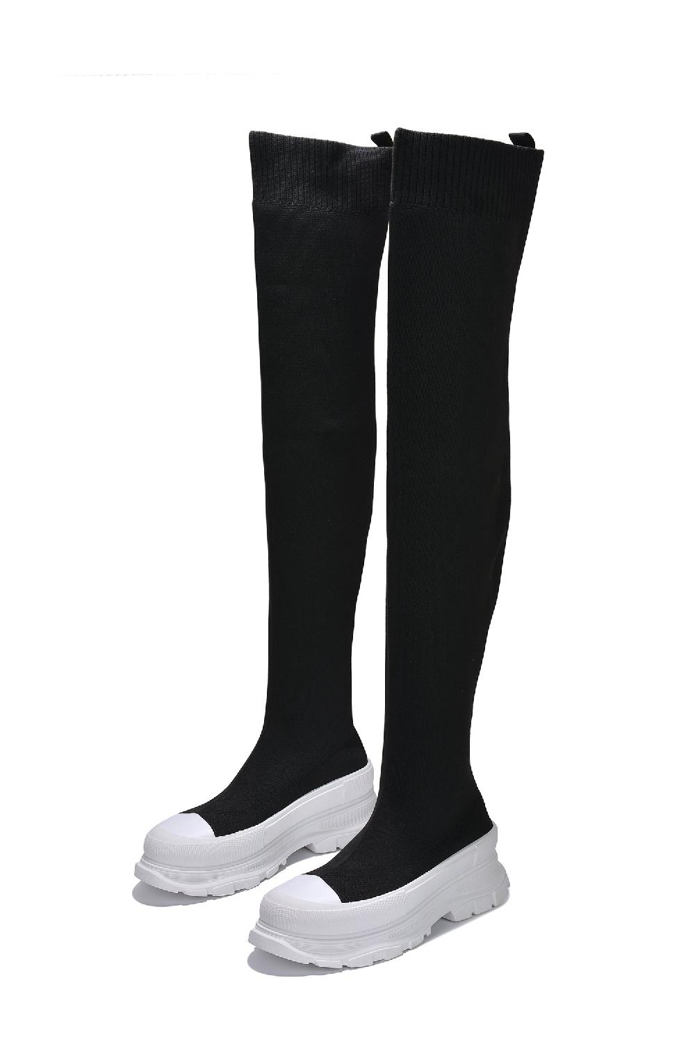 Cape Robbin Deky Round Toe Thigh High Sock Boots - Black