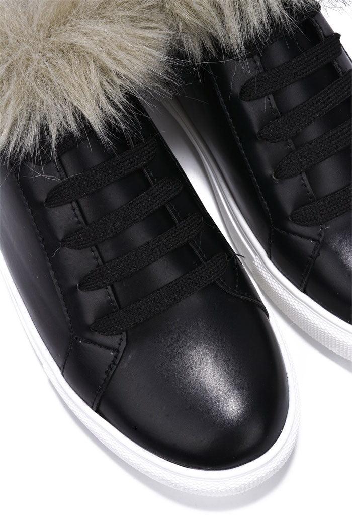 Cape Robbin Denice Round Toe Slip On Fur Sneakers - Black