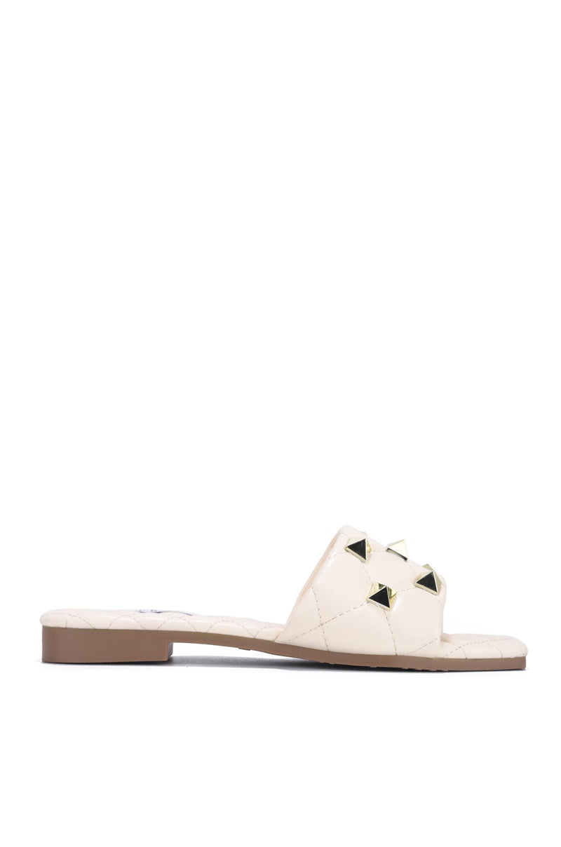 Cape Robbin Doha Spike Diamond Stitch Flat Sandals - Ivory