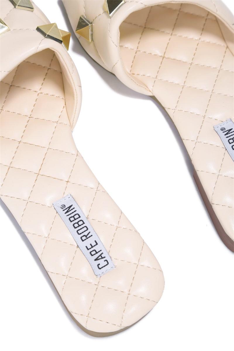 Cape Robbin Doha Spike Diamond Stitch Flat Sandals - Ivory