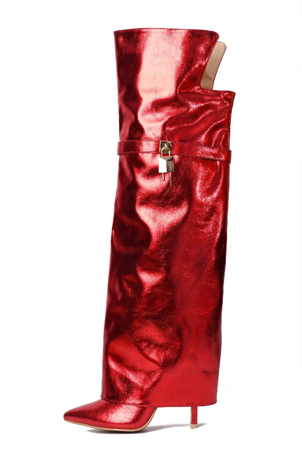 Cape Robbin Dollie Fold-over Glossy Patent Leather Thigh High Boots - Red