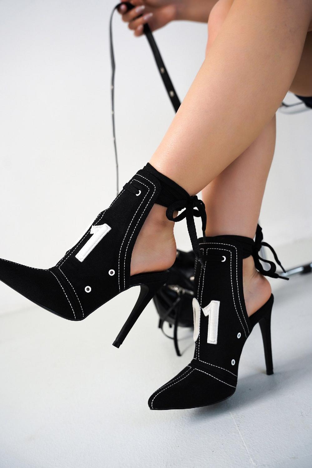 cape robbin Dorette Lace-up Pointy Toe Stiletto Heels - Black