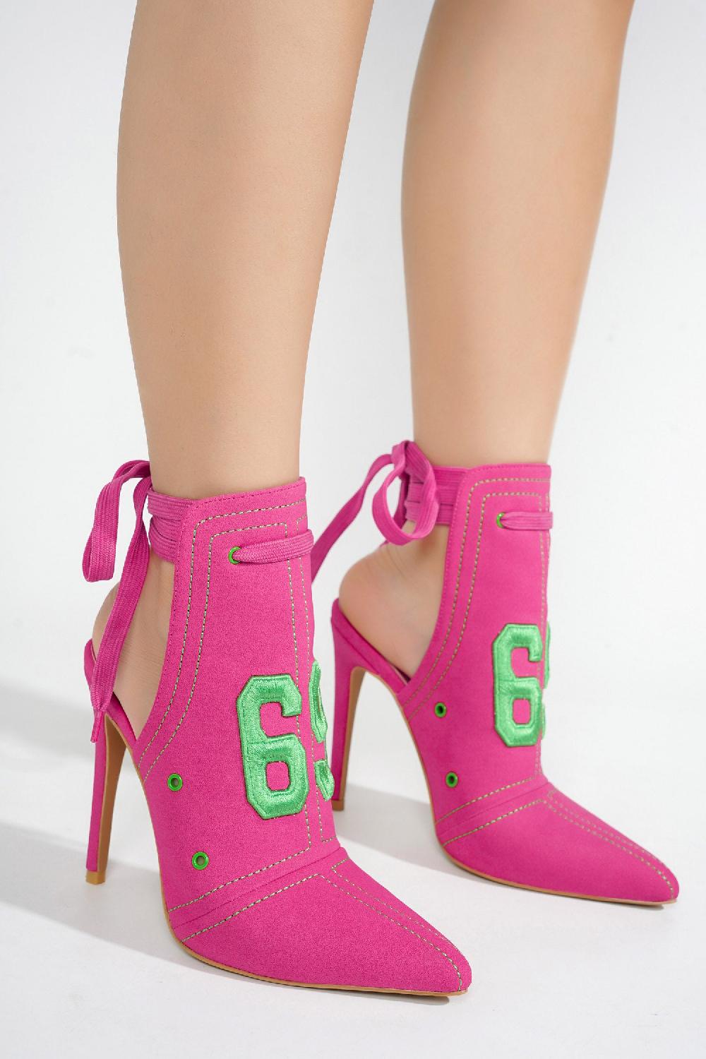 Cape Robbin Dorette Lace-up Pointy Toe Stiletto Heels - Fuchsia