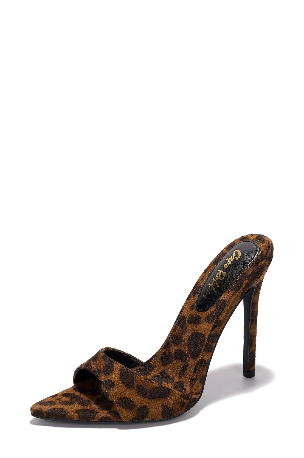 Cape Robbin Dulcea Animal Print Slip-on Pointed High Heel Sandals - Leopard
