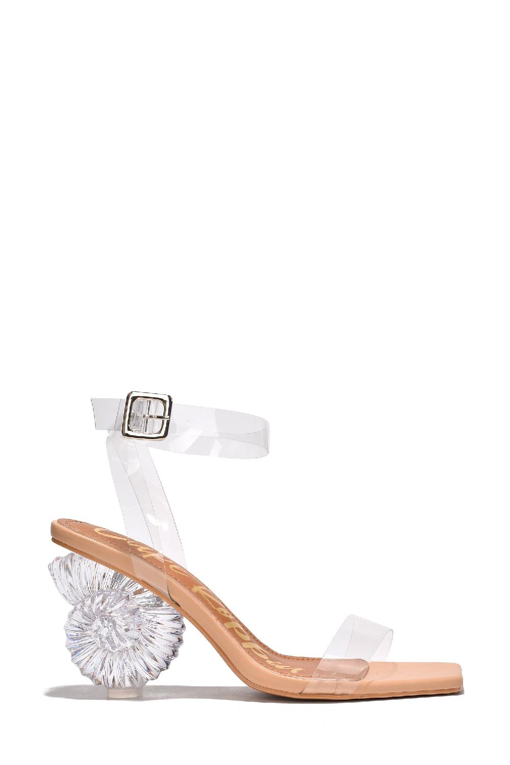 Cape Robbin Ember Buckle Strap Open Toe Novelty Heel - Nude