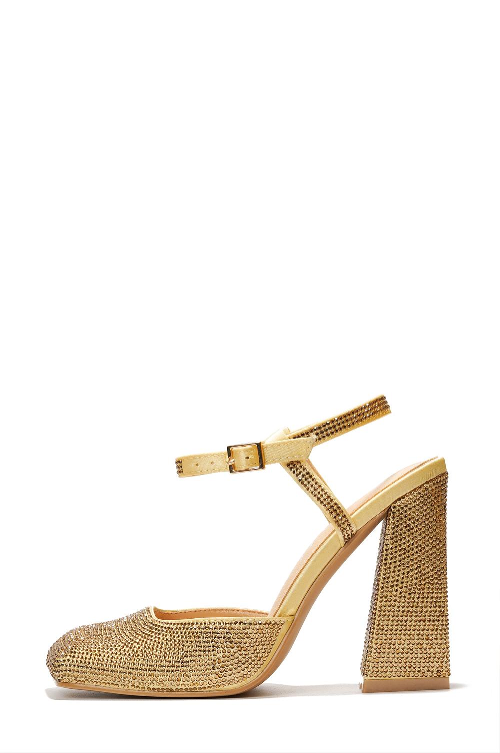 Cape Robbin Emelia Rhinestone Embellished Block Heels - Gold