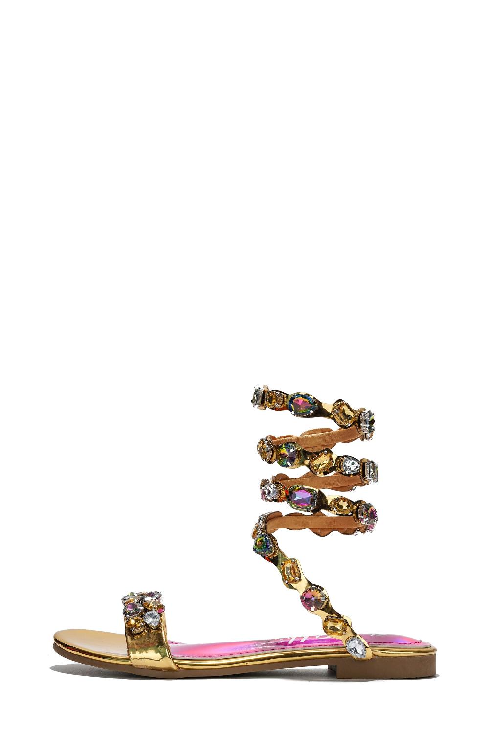 Cape Robbin Esmerelda Wrap Up Gemstone Round Sandals - Gold