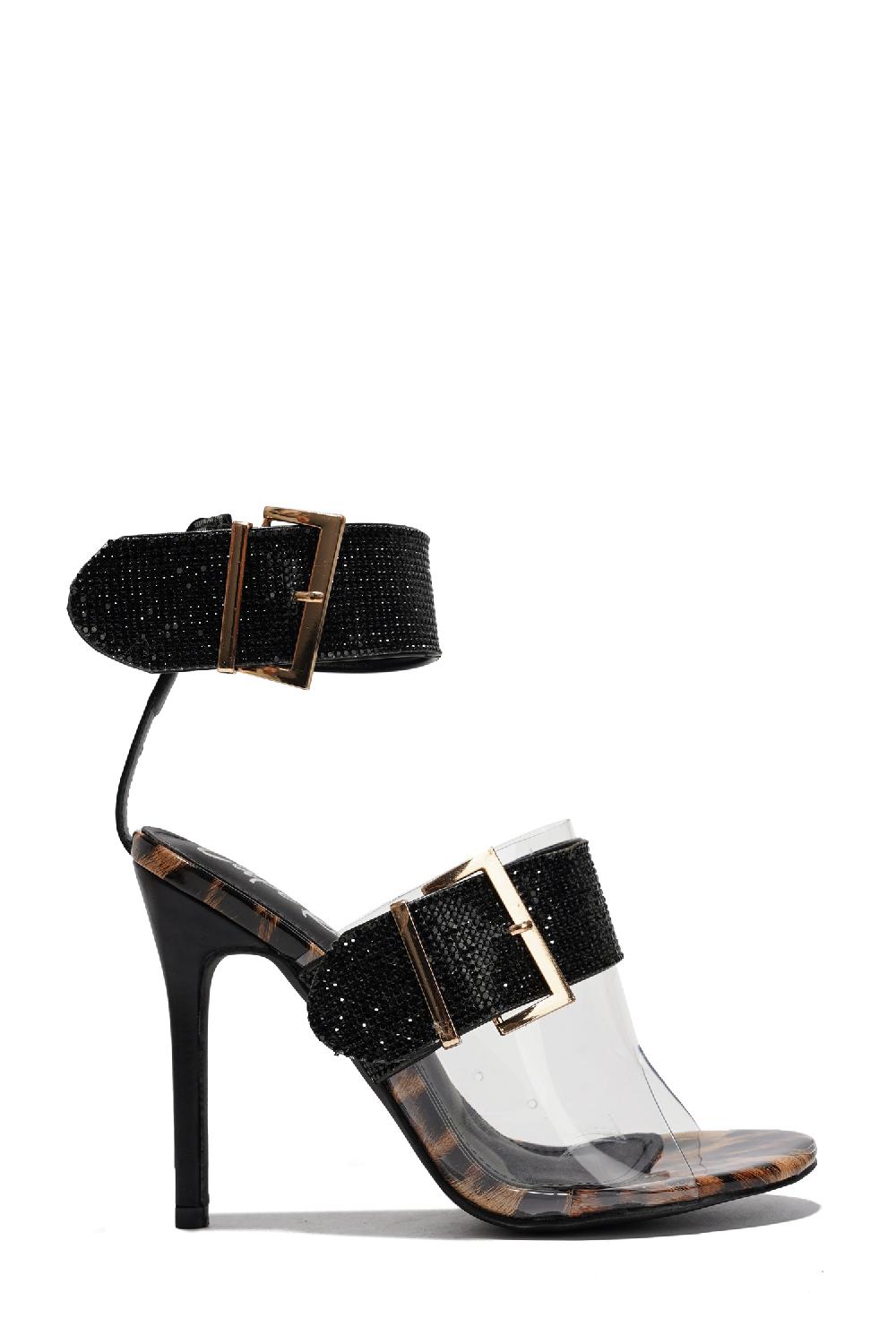 Cape Robbin Everette Rhinestone-Coated Open Toe Heels - Black