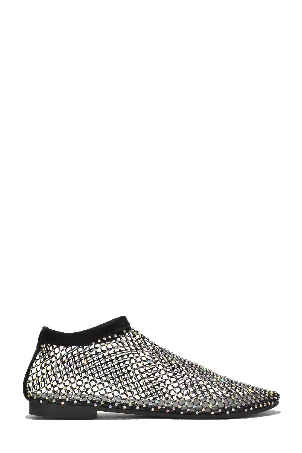 Cape Robbin Fantasia Rhinestone Mesh Flat Sandals - Black