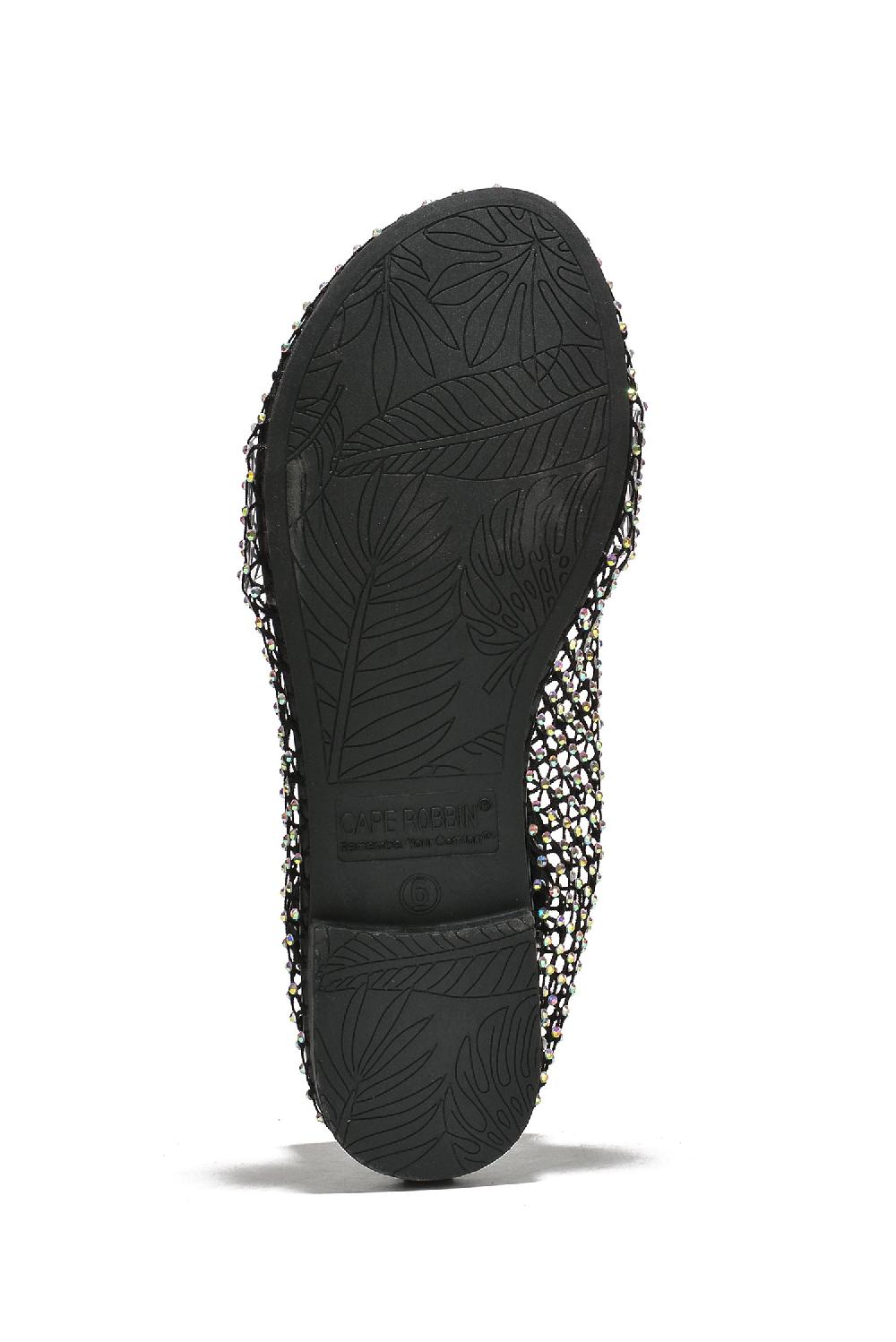 Cape Robbin Fantasia Rhinestone Mesh Flat Sandals - Black