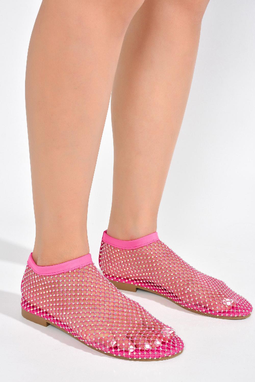 Cape Robbin Fantasia Rhinestone Mesh Flat Sandals - Pink