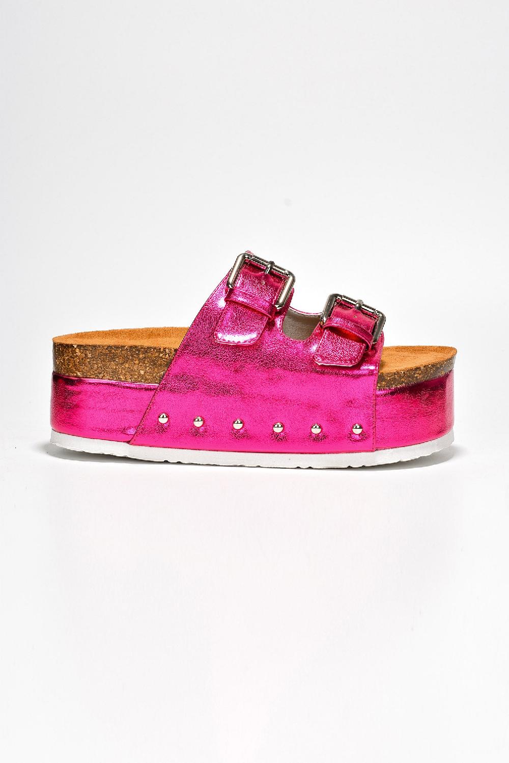 Cape Robbin Frannie Double Buckle Upper Platform Sandals - Fuchsia