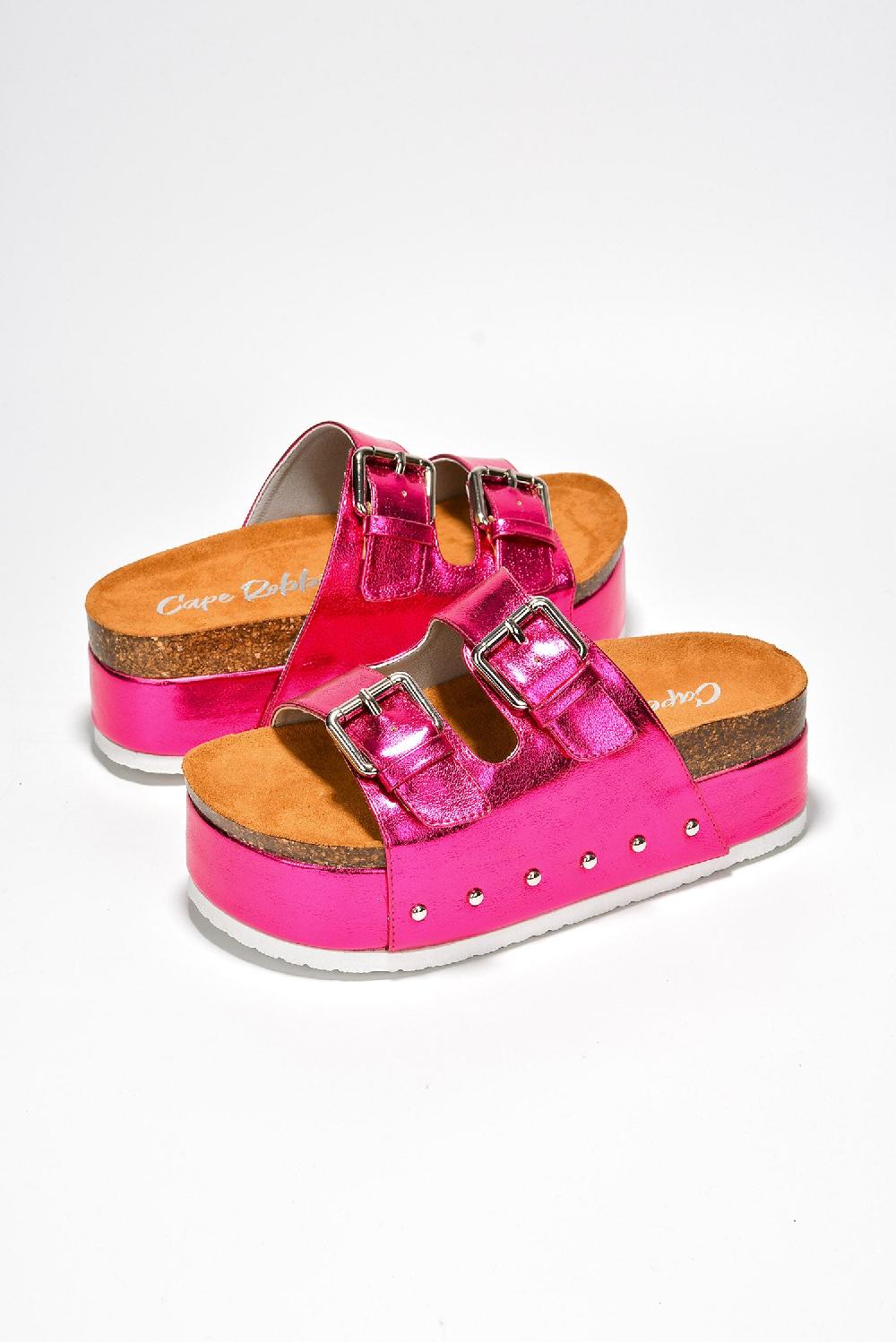 Cape Robbin Frannie Double Buckle Upper Platform Sandals - Fuchsia