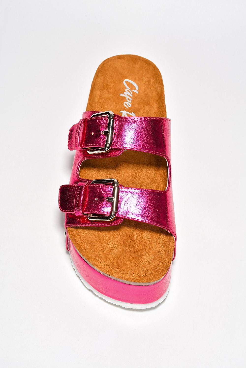 Cape Robbin Frannie Double Buckle Upper Platform Sandals - Fuchsia