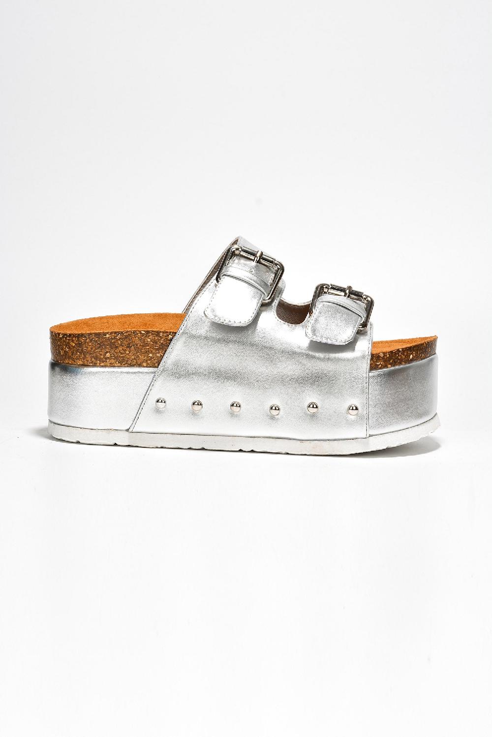 Cape Robbin Frannie Double Buckle Upper Platform Sandals - Silver