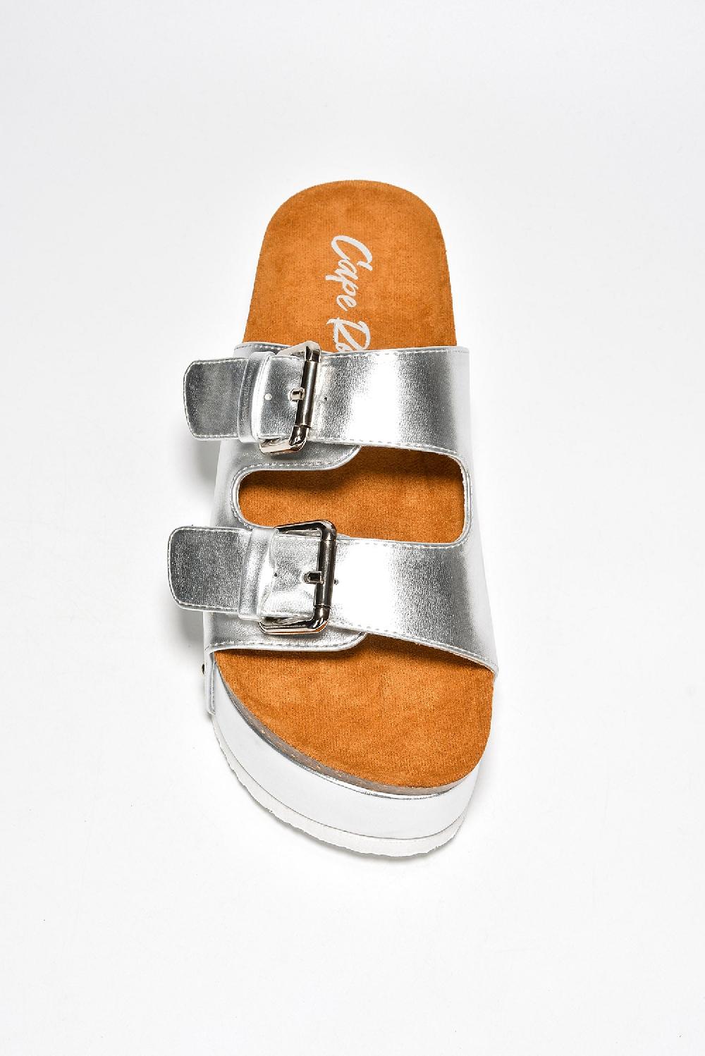 Cape Robbin Frannie Double Buckle Upper Platform Sandals - Silver
