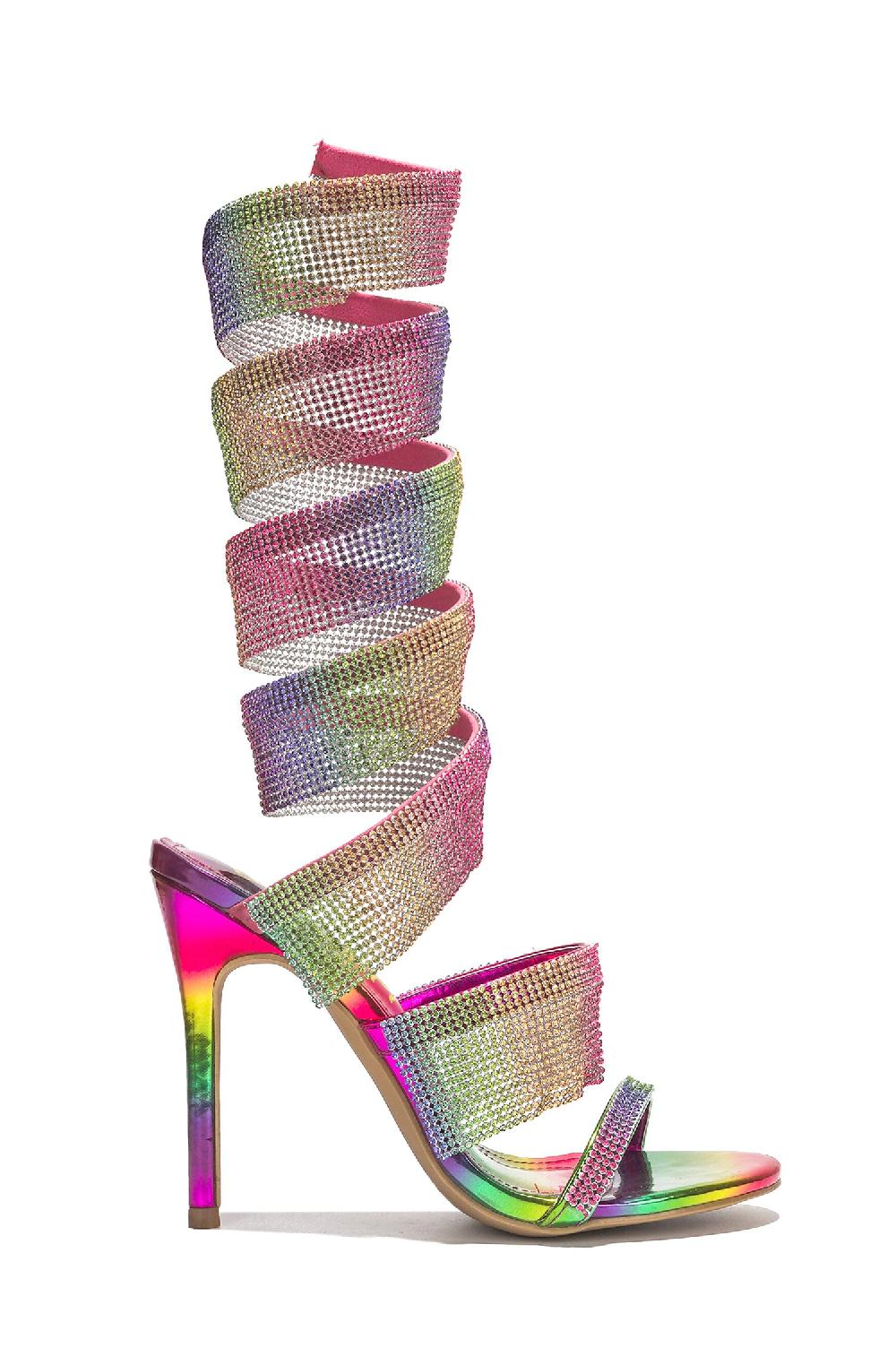 Cape Robbin Fred Thick Strap Rhinestone Lace-up Heels - Multi