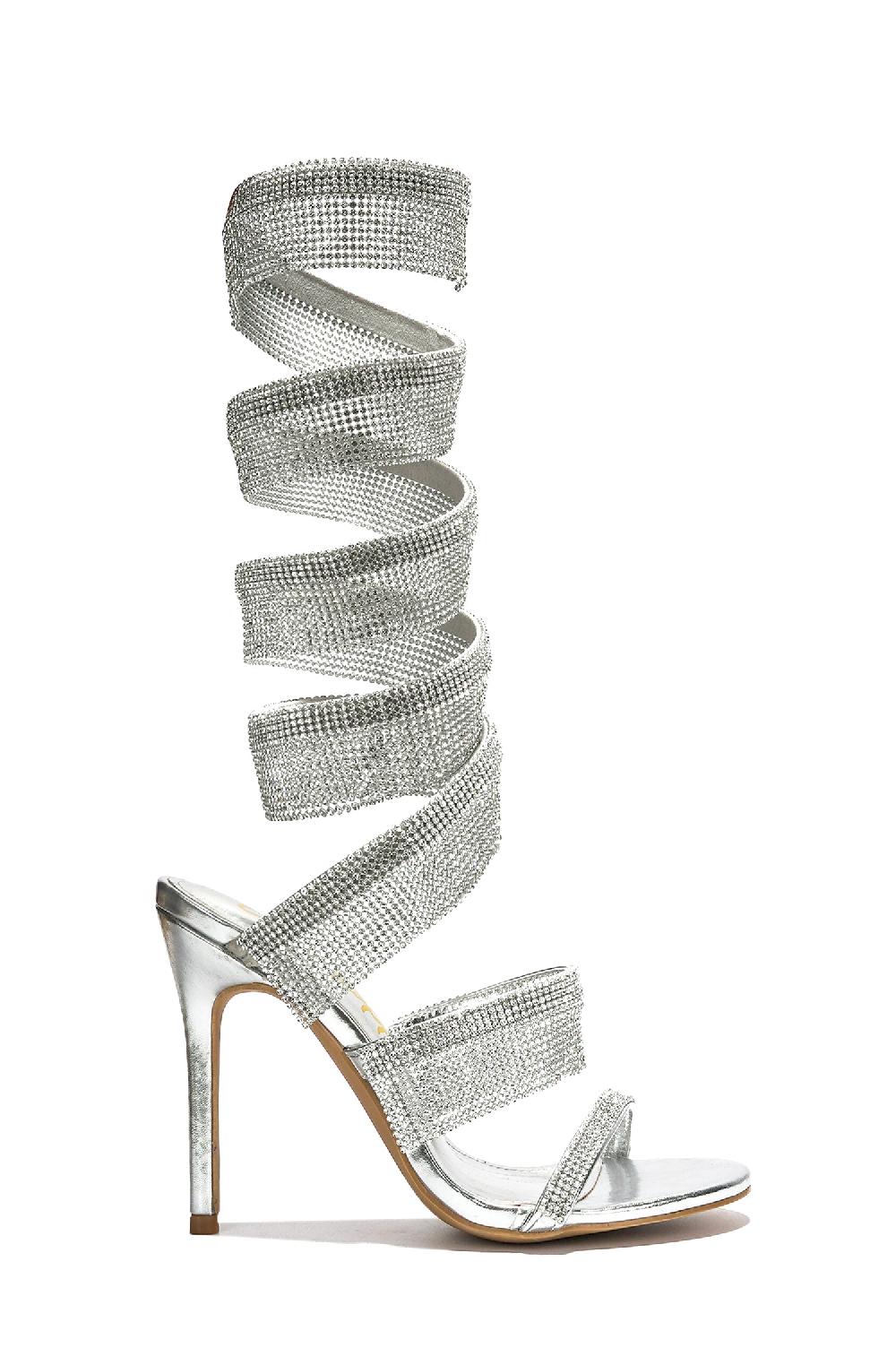 Cape Robbin Fred Thick Strap Rhinestone Lace-up Heels - Silver