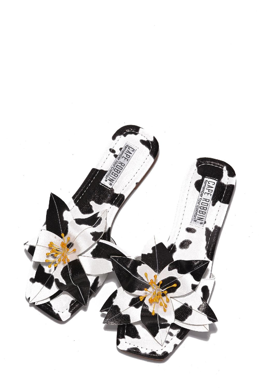 Cape Robbin Fully Flower Square Toe Flat Sandals - Animal