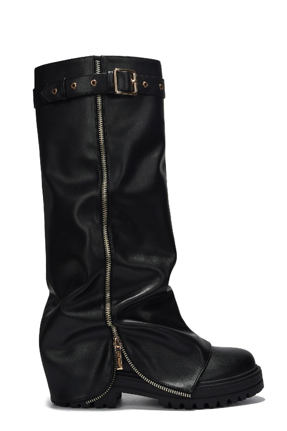 Cape Robbin Funafuti Platform Fold-Over Knee High Boots - Black