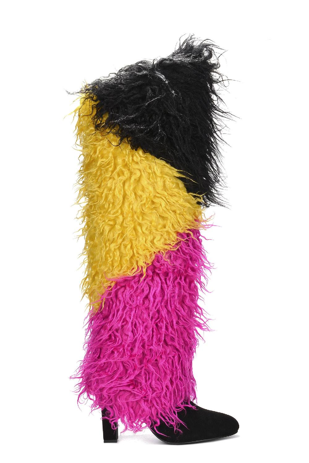 Cape Robbin Furifuri Block Heel Fur Suede Knee-High Boots - Multi