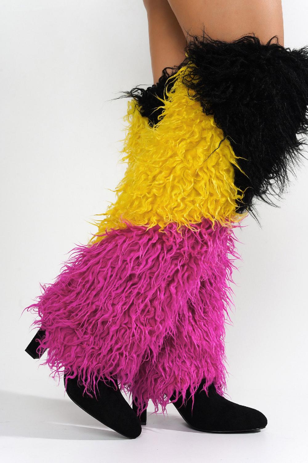 Cape Robbin Furifuri Block Heel Fur Suede Knee-High Boots - Multi