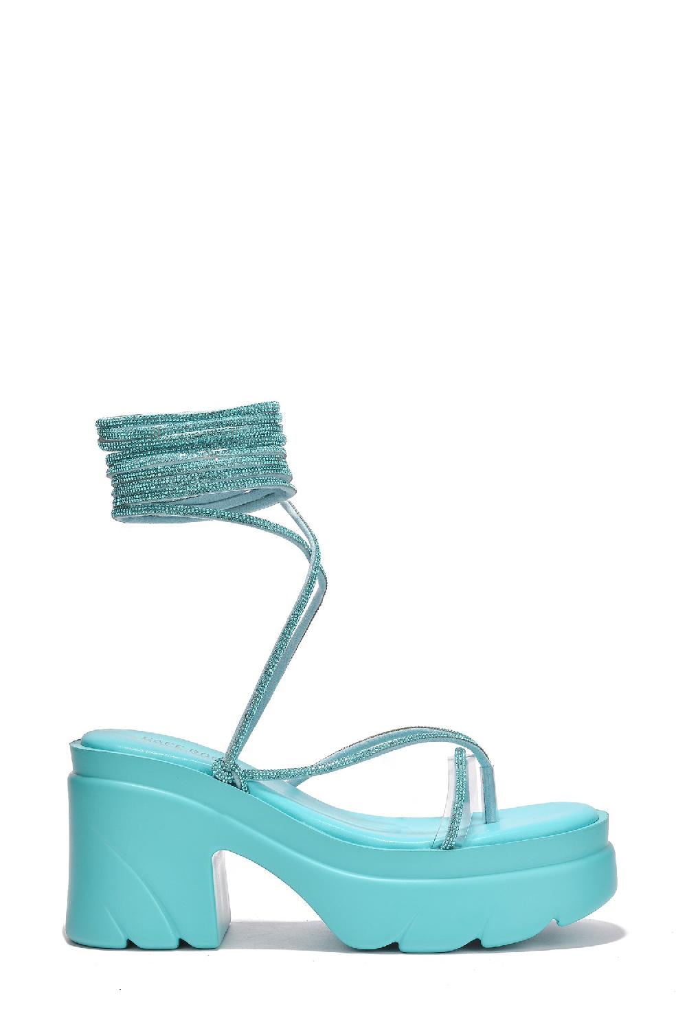 Cape Robbin Gilian Strappy Rhinestone Rope Block Heels - Blue