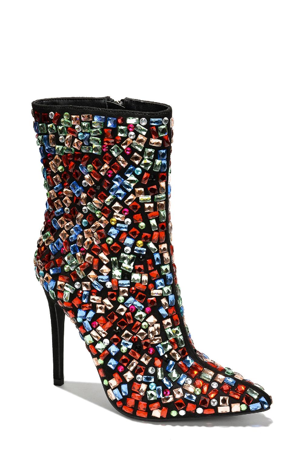 Cape Robbin Glassco Rhinestone-Coated Suede Booties - Multi