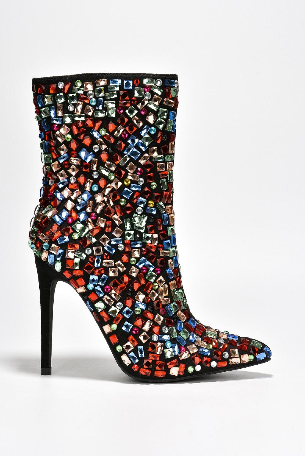 Cape Robbin Glassco Rhinestone-Coated Suede Booties - Multi