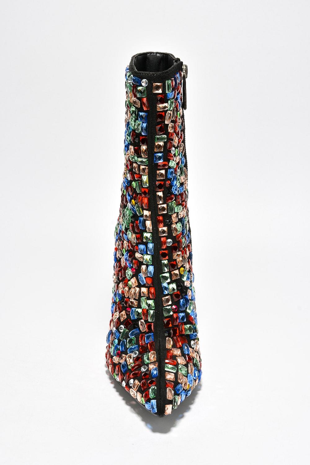 Cape Robbin Glassco Rhinestone-Coated Suede Booties - Multi