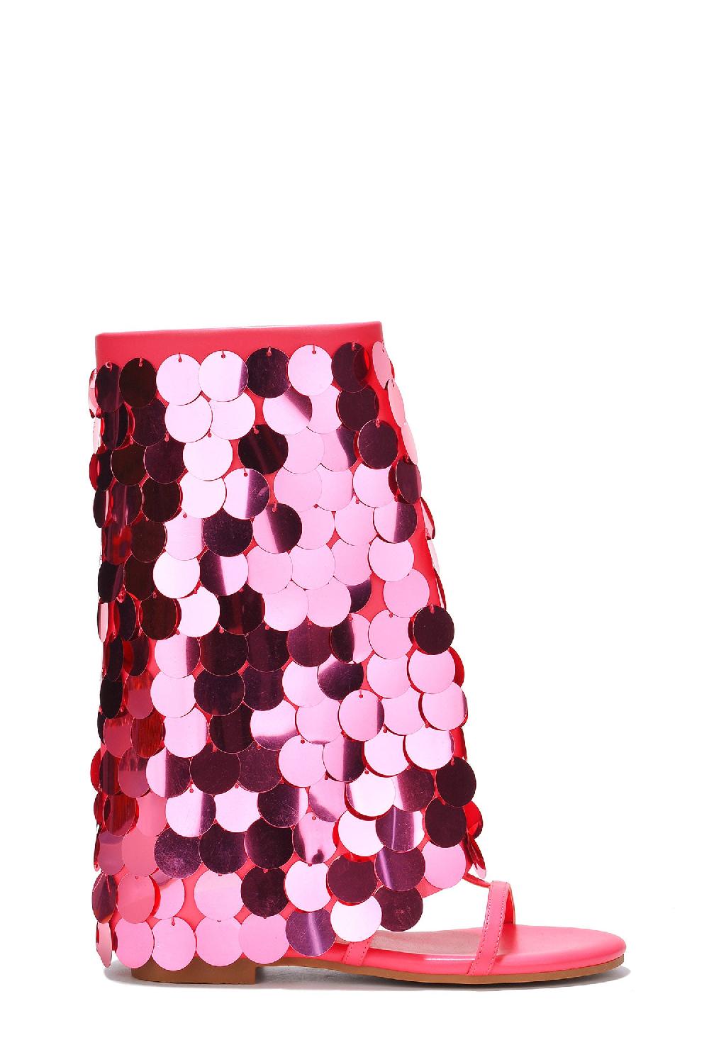 Cape Robbin Hamona Big Sequins Fold Over Flat Sandals - Pink