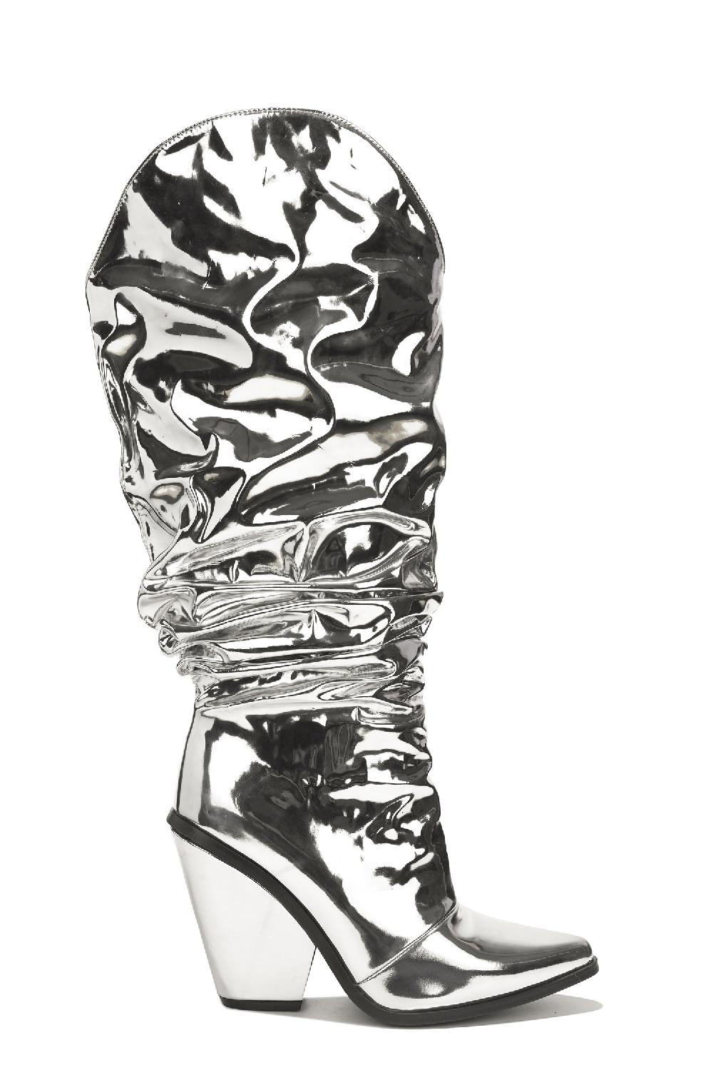 Cape Robbin Hanarin Metallic Mid Block Heel Booties - Silver