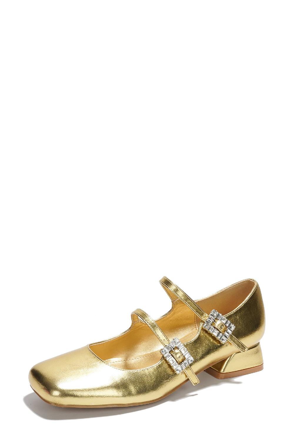 Cape Robbin Harri Metallic Leather Mary Jane Heels - Gold