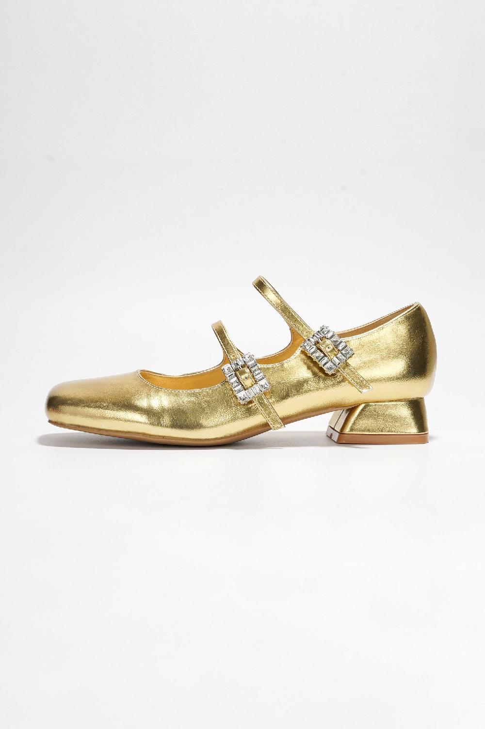 Cape Robbin Harri Metallic Leather Mary Jane Heels - Gold