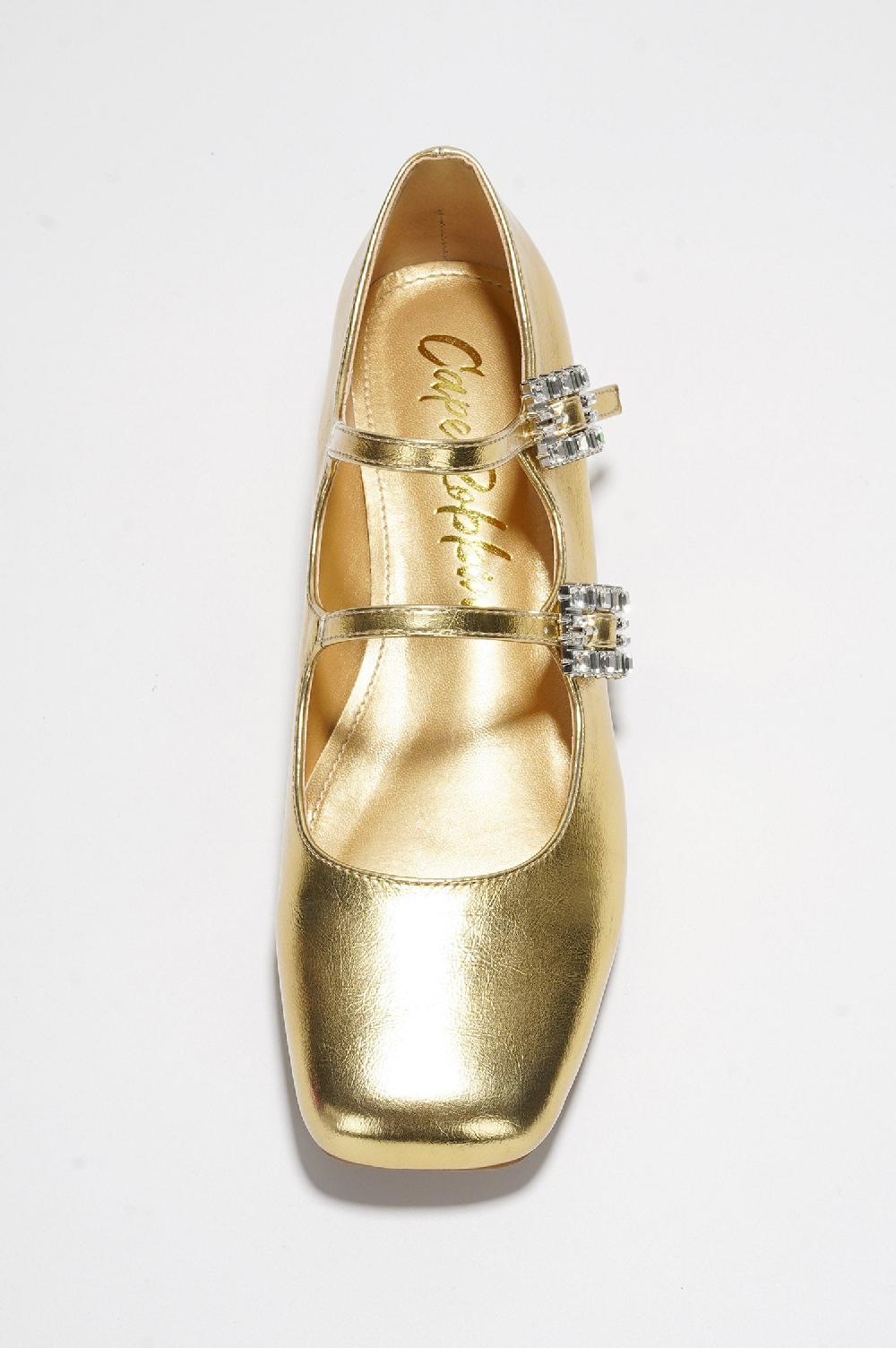 Cape Robbin Harri Metallic Leather Mary Jane Heels - Gold