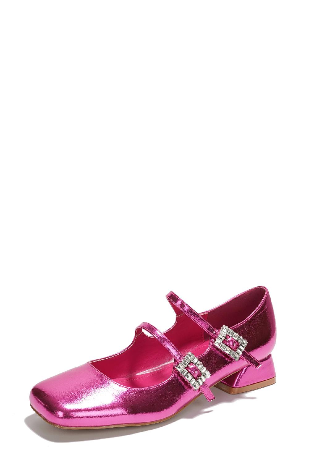 Cape Robbin Harri Metallic Leather Mary Jane Heels - Pink