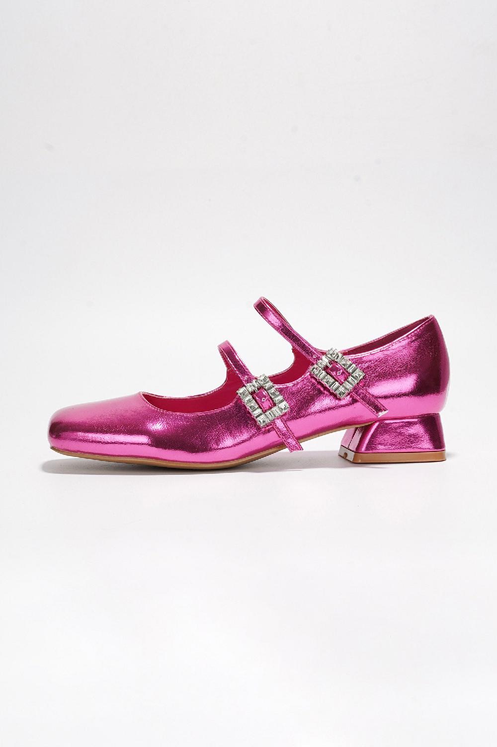 Cape Robbin Harri Metallic Leather Mary Jane Heels - Pink