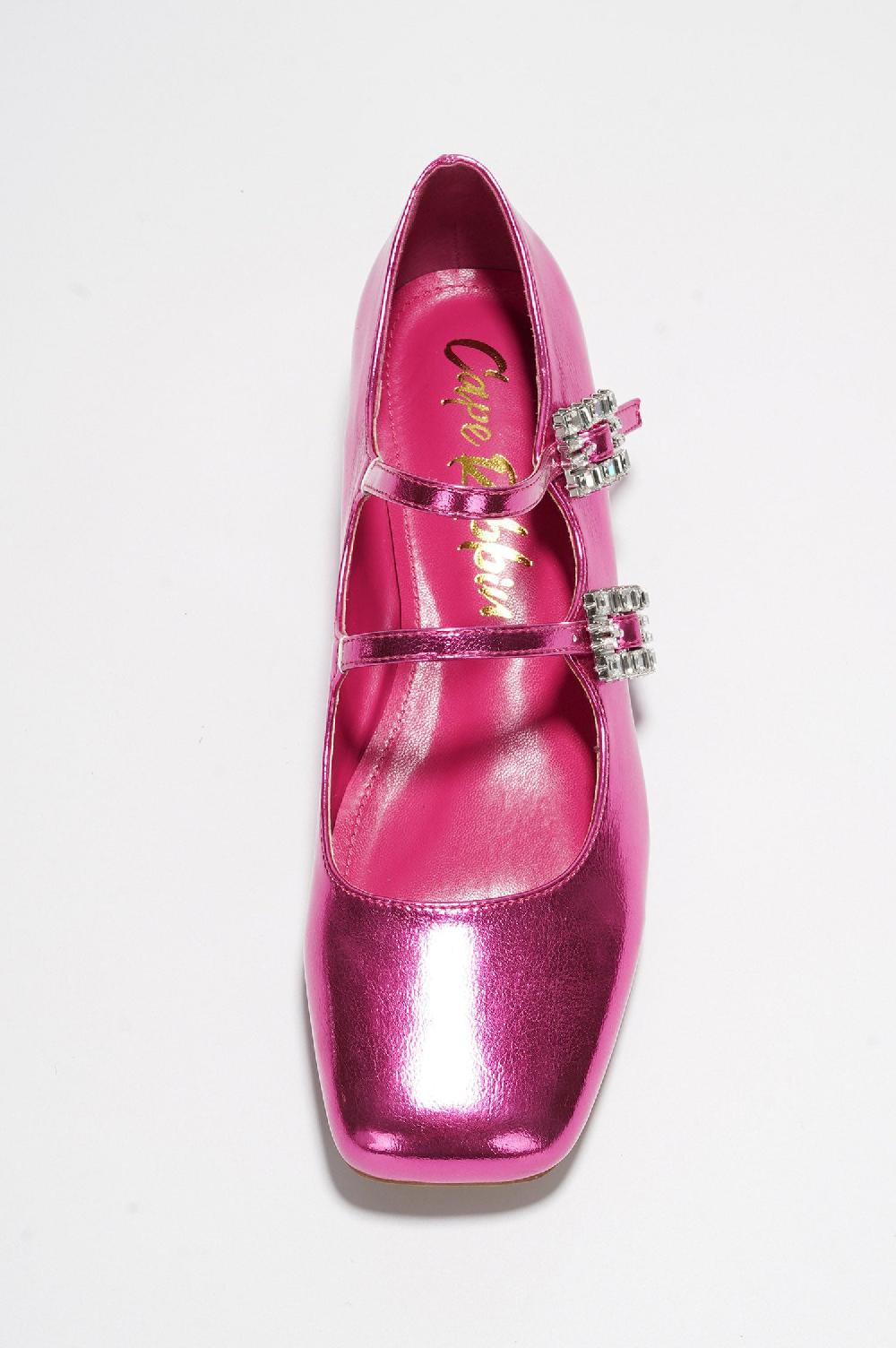 Cape Robbin Harri Metallic Leather Mary Jane Heels - Pink