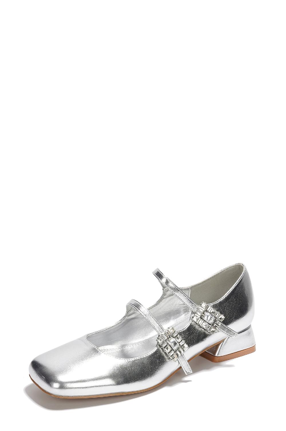 Cape Robbin Harri Metallic Leather Mary Jane Heels - Silver