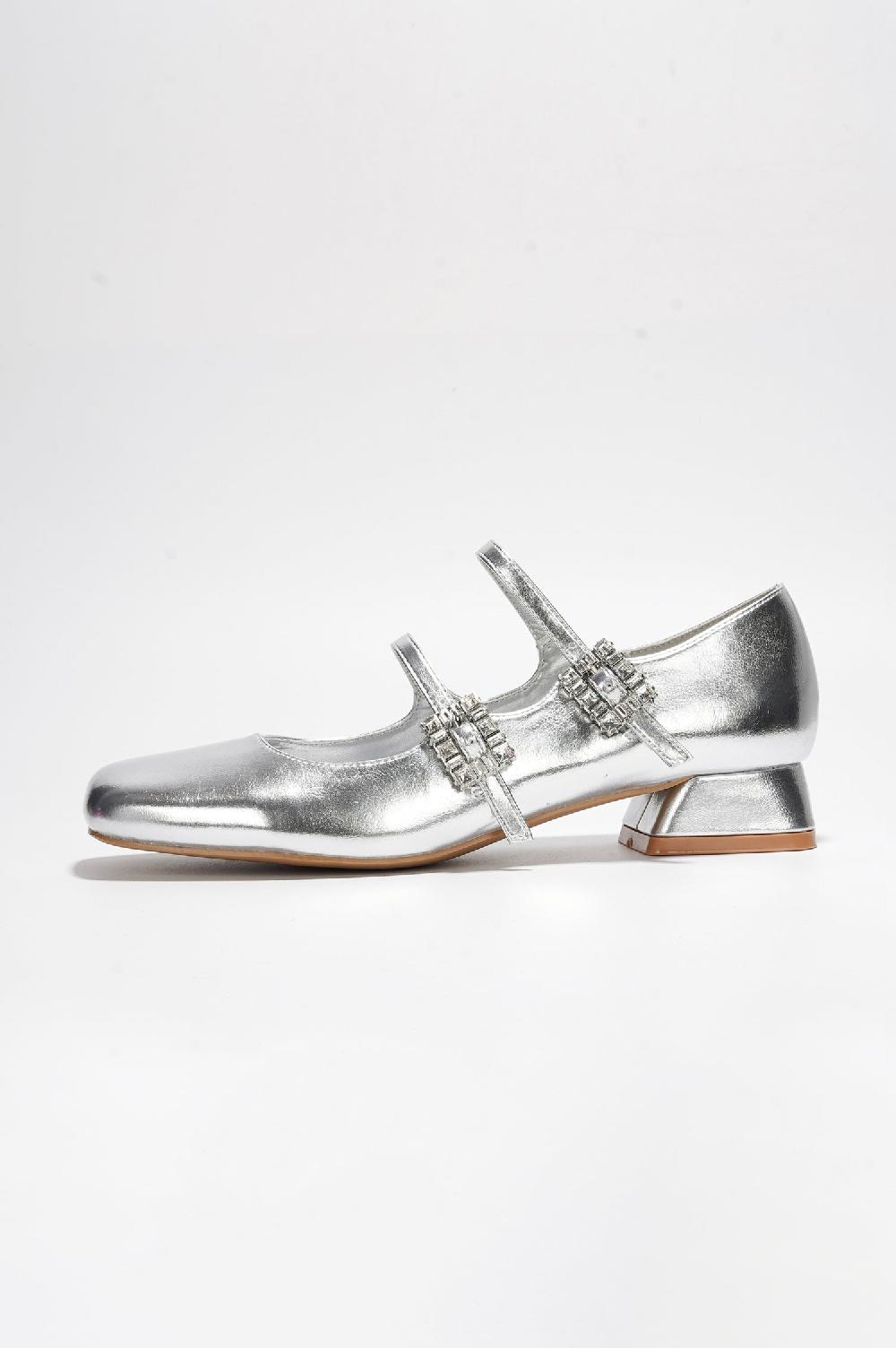 Cape Robbin Harri Metallic Leather Mary Jane Heels - Silver